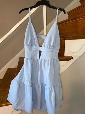SHEIN Light Blue Spaghetti Strap Cutout Tiered Mini Dress